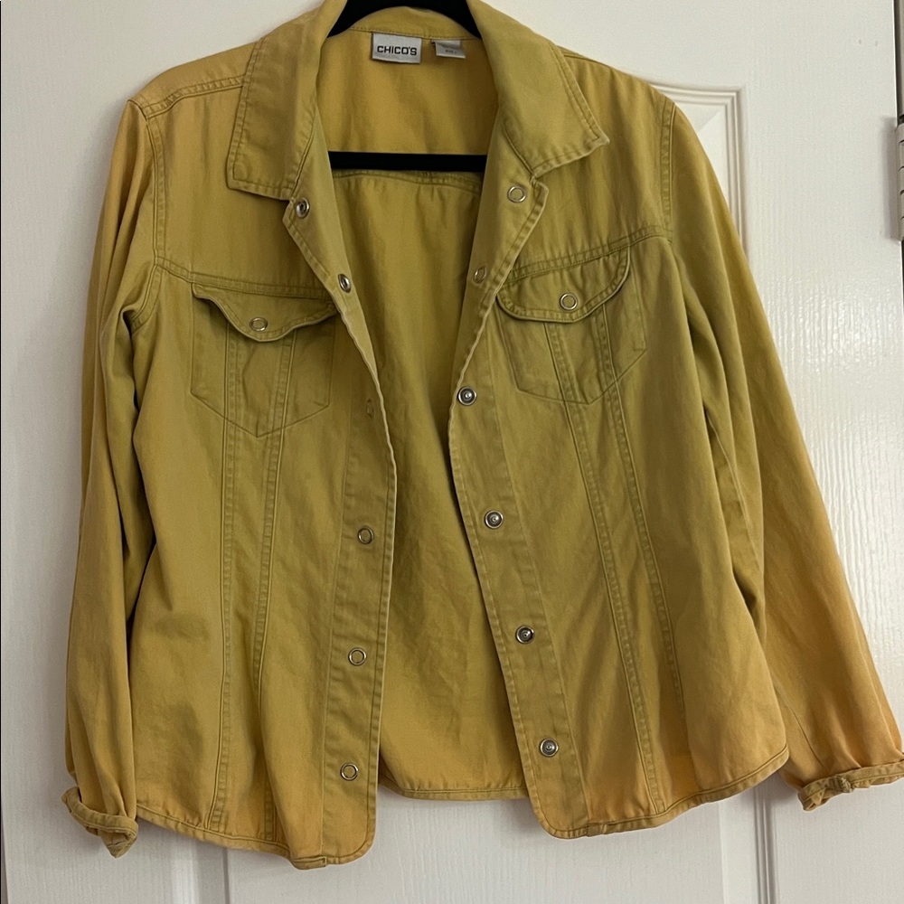 Chico's Mustard Yellow Women's Denim Western Snap Shirt L - Picture 5 of 6